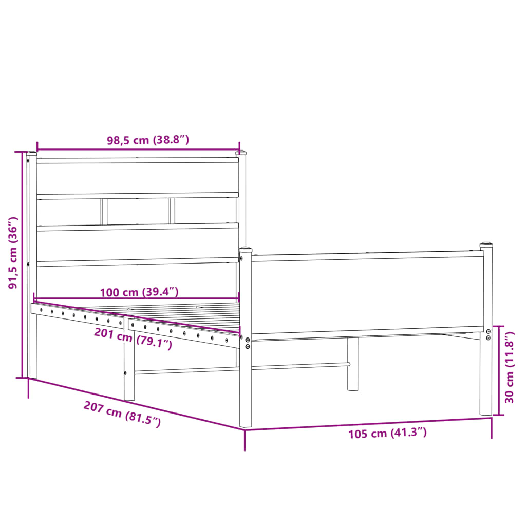 Bed Frame without Mattress Sonoma Oak 100x200 cm Engineered Wood