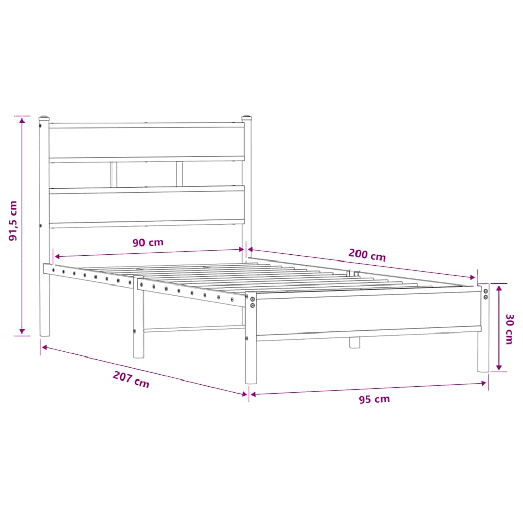 Bed Frame without Mattress Brown Oak 90x200 cm Engineered Wood
