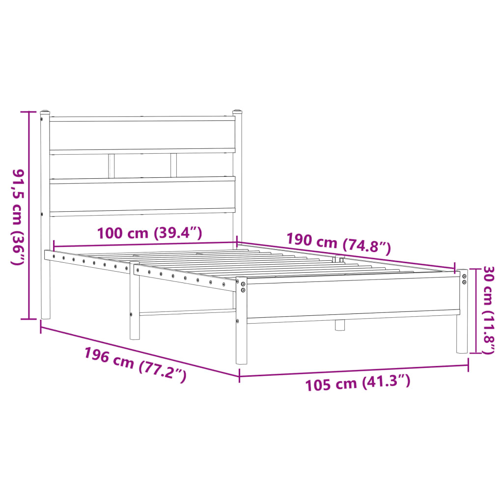 Bed Frame without Mattress Brown Oak 100x190 cm Engineered Wood