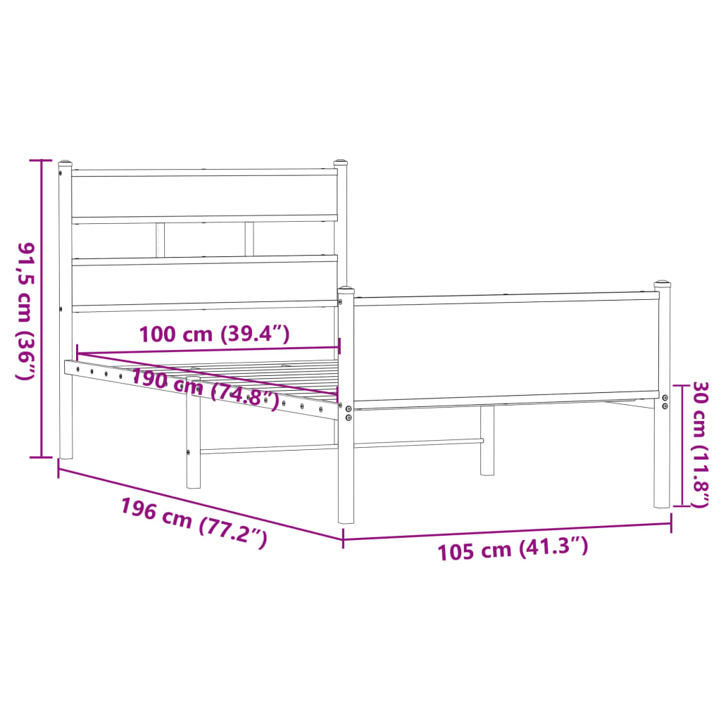 Bed Frame without Mattress Brown Oak 100x190 cm Engineered Wood