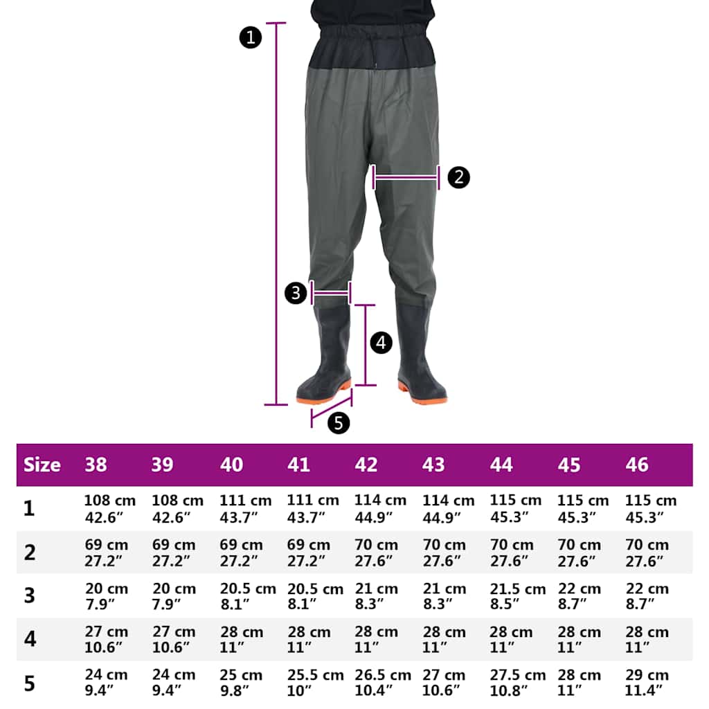 Waist Waders with Boots Dark Green Size 39