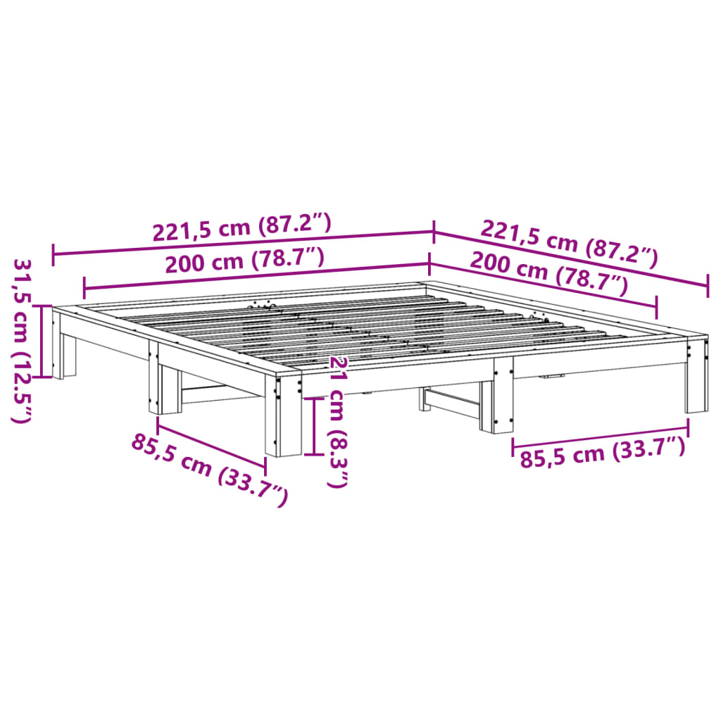 Bed Frame without Mattress Wax Brown 200x200 cm Solid Wood Pine