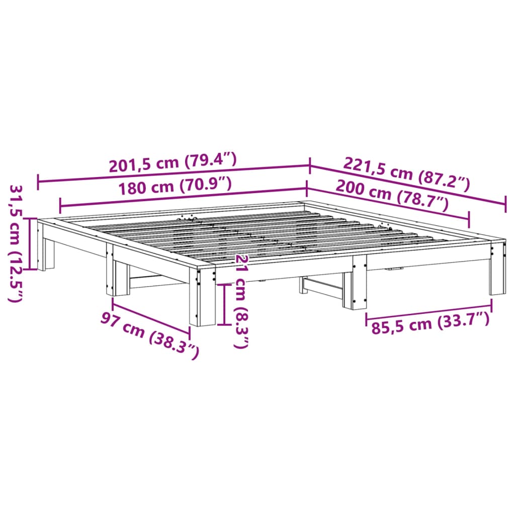 Bed Frame without Mattress White 180x200 cm Super King Solid Wood Pine