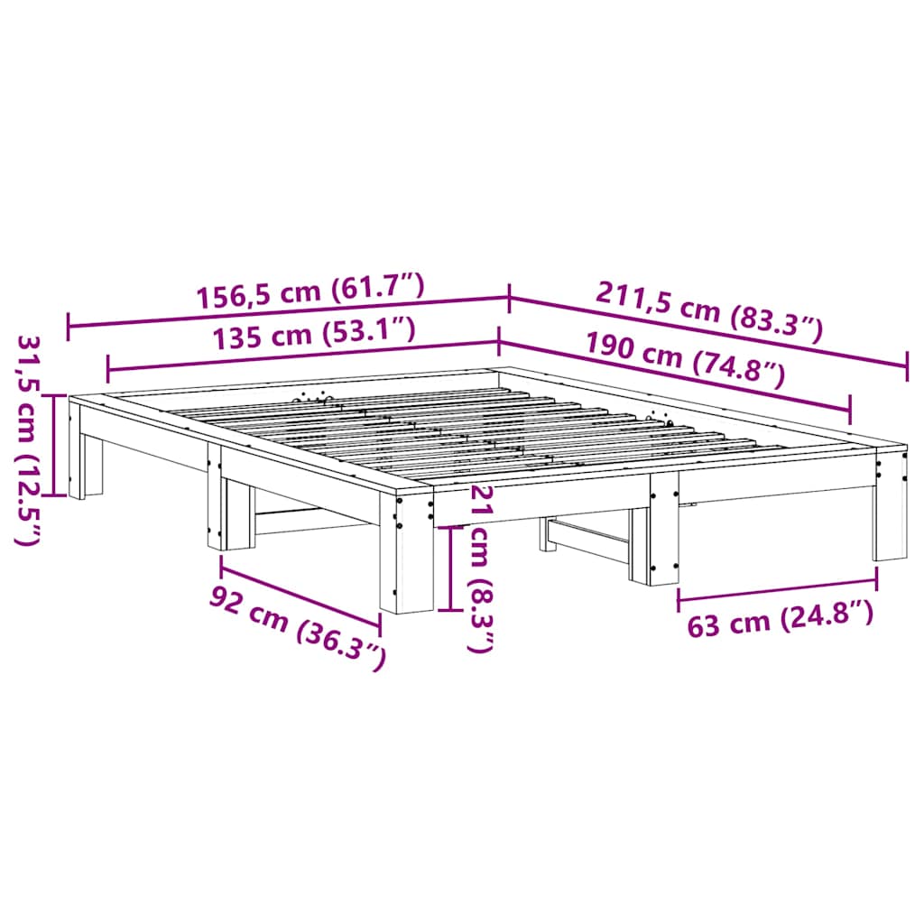 Bed Frame without Mattress White 135x190 cm Double Solid Wood Pine