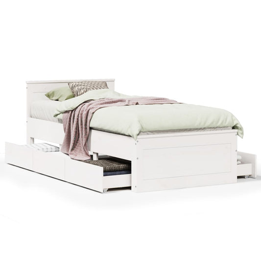 Bed Frame without Mattress with Headboard White 90x200 cm Solid Wood Pine
