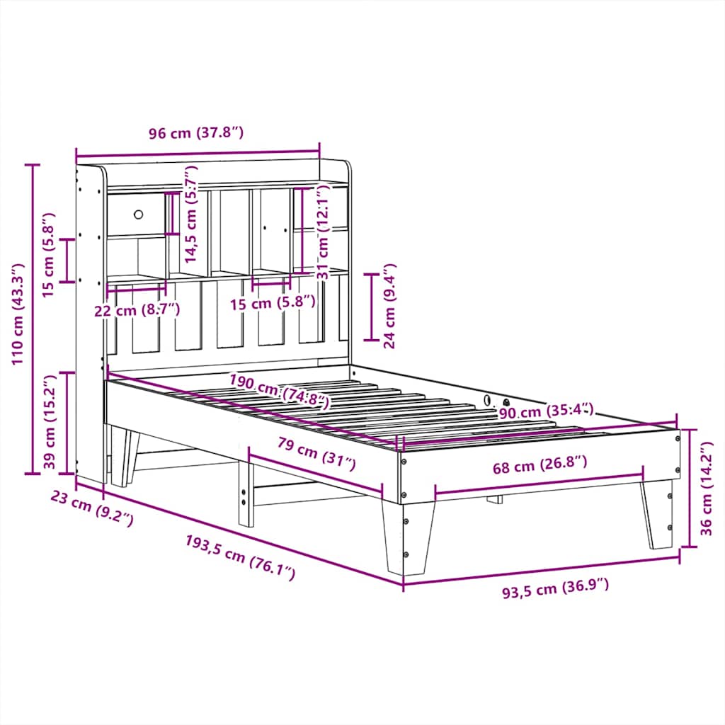 Bed Frame without Mattress White 90x190 cm Single Solid Wood Pine