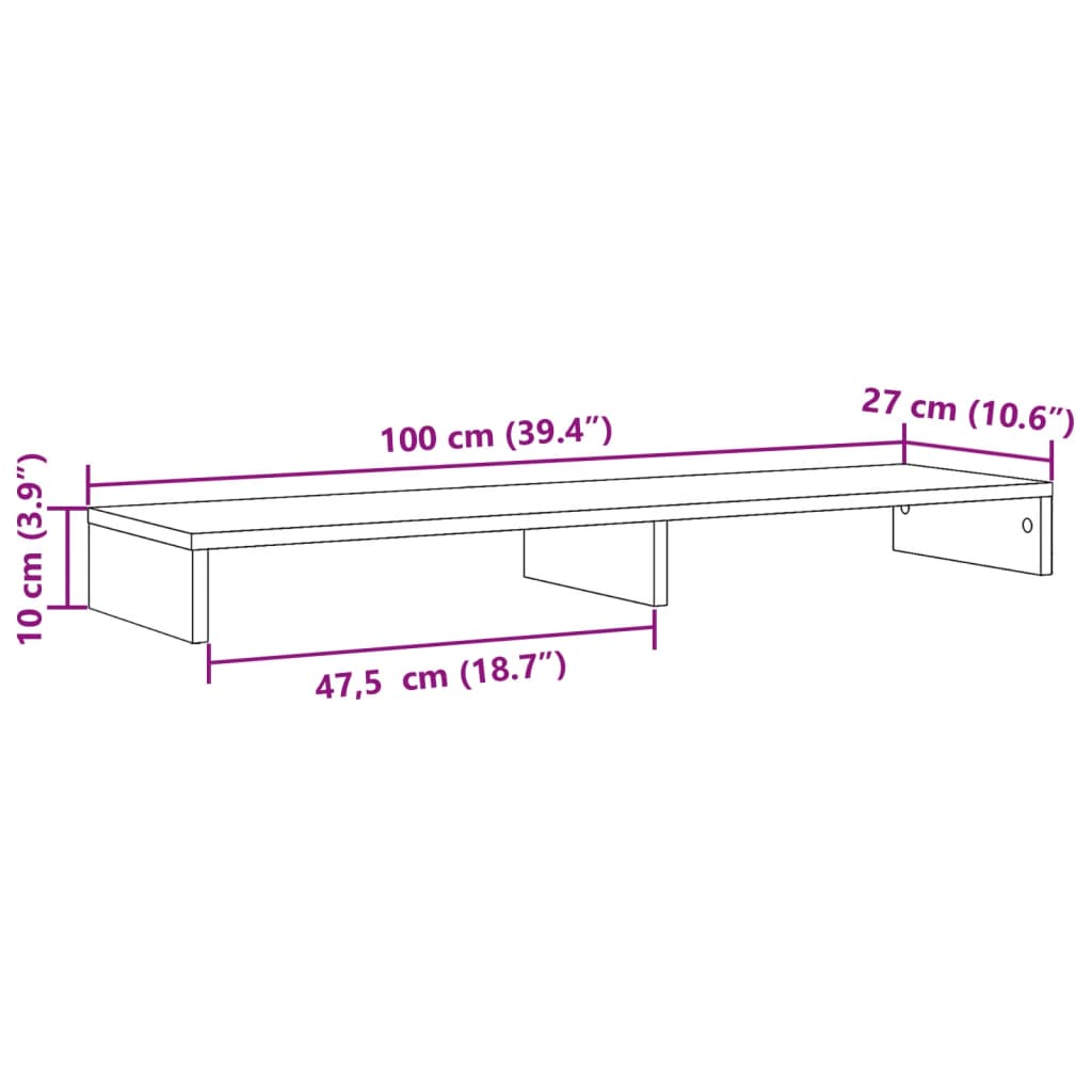 Monitor Stand Concrete Grey 100x27x10 cm Engineered Wood