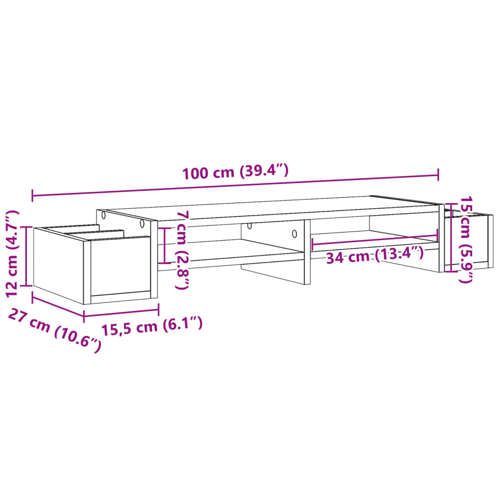 Monitor Stand with Storage Sonoma Oak 100x27x15 cm Engineered Wood