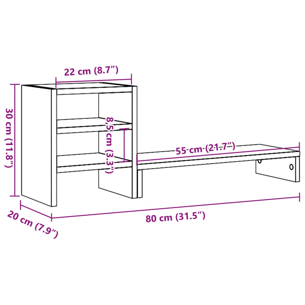 Monitor Stand with Desk Organiser White Engineered Wood