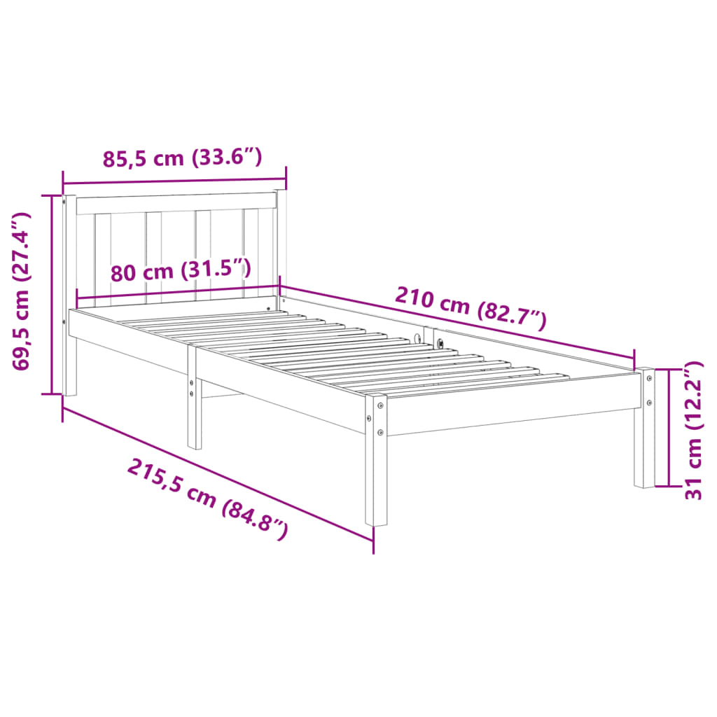 Bed Frame | Natural Wood | Solid Pinewood | Extra Long | Bed Frame