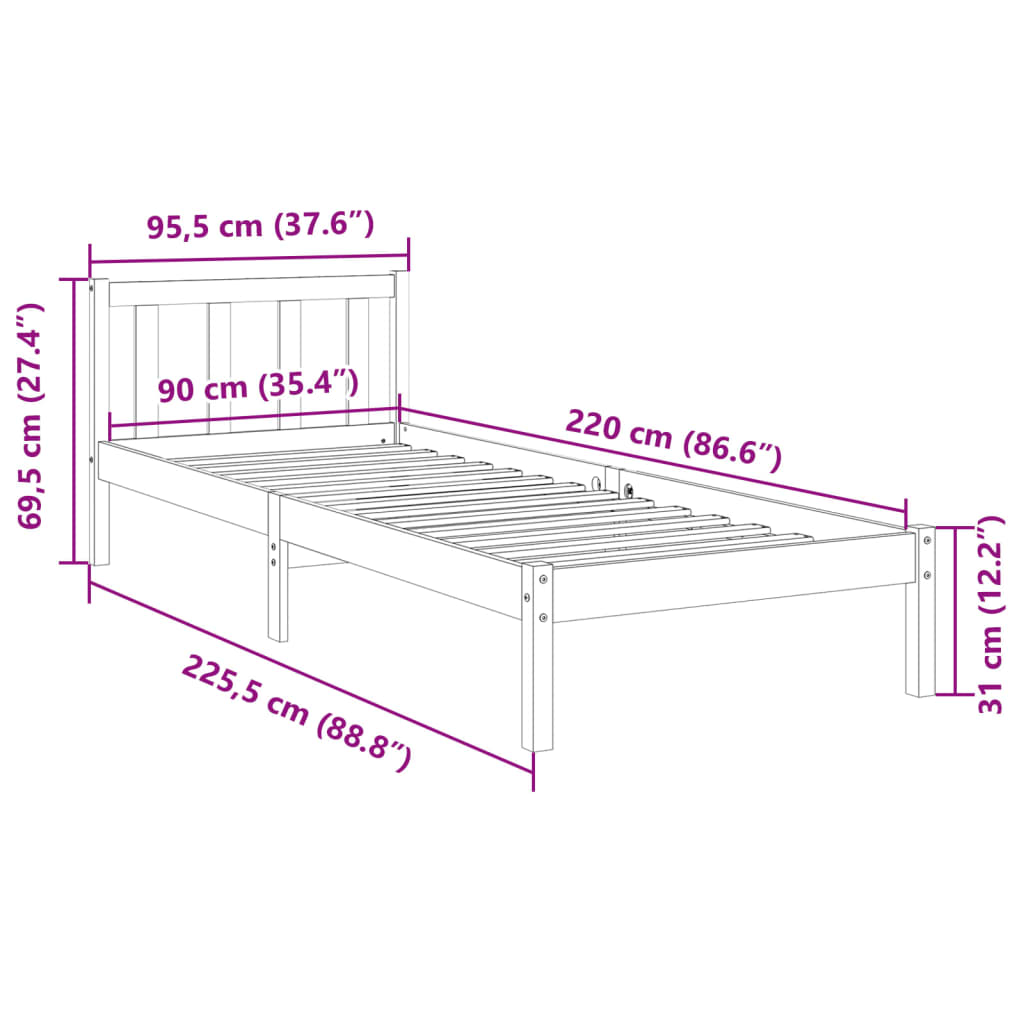 Bed Frame | Pine | Solid Pine Wood | Extra Long | Bed Frame | Rectangular