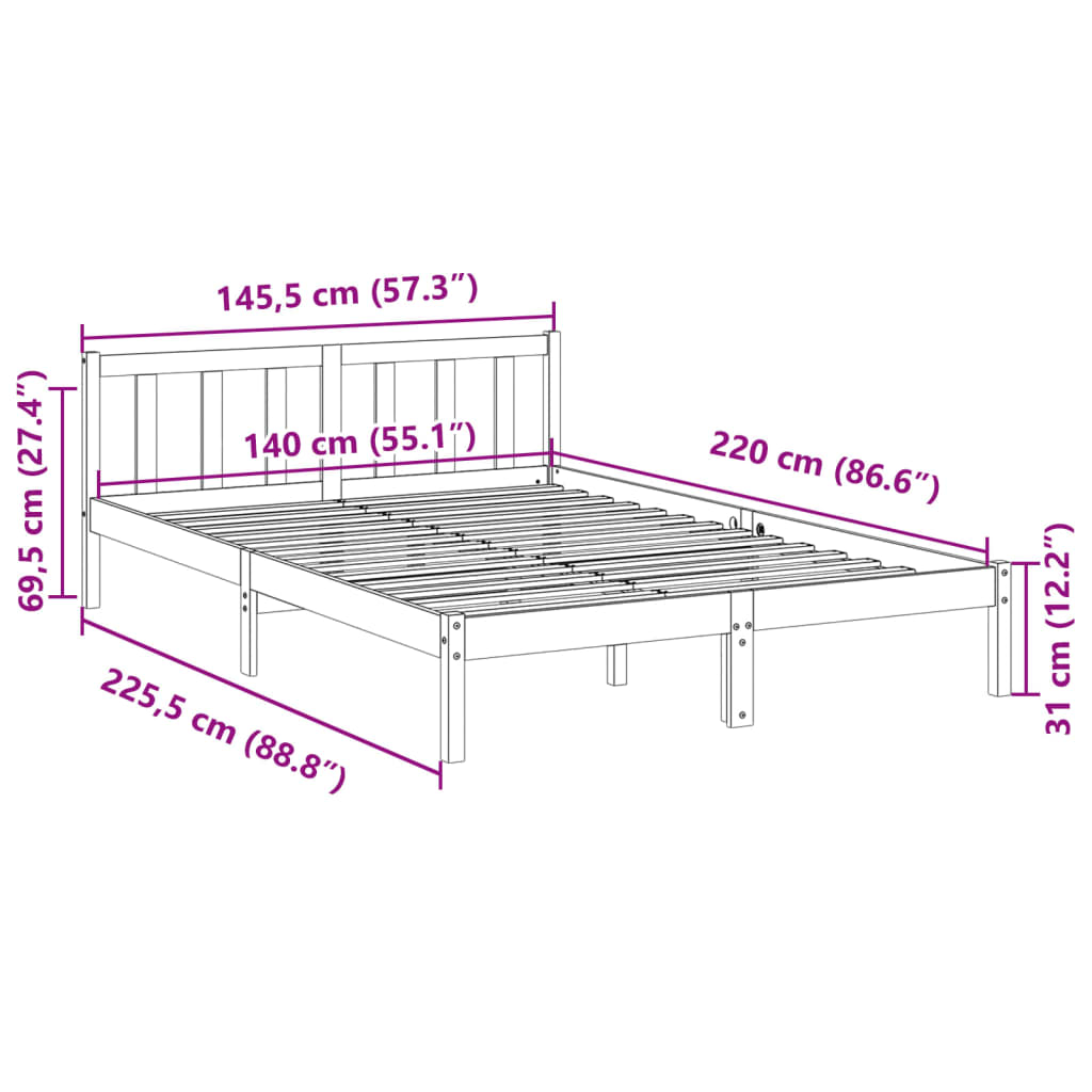 Bed Frame | Natural Wood | Solid Pine Wood | Double | Modern | Bed Frame
