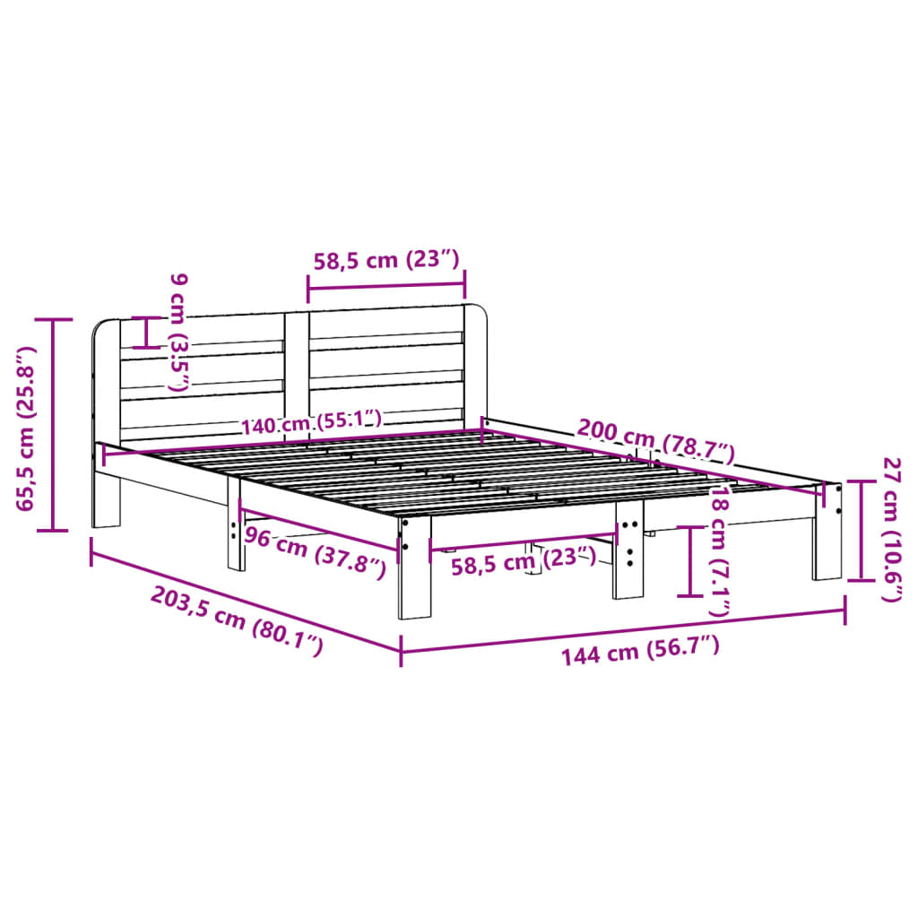 Bed Frame without Mattress Wax Brown 140x200 cm Solid Wood Pine