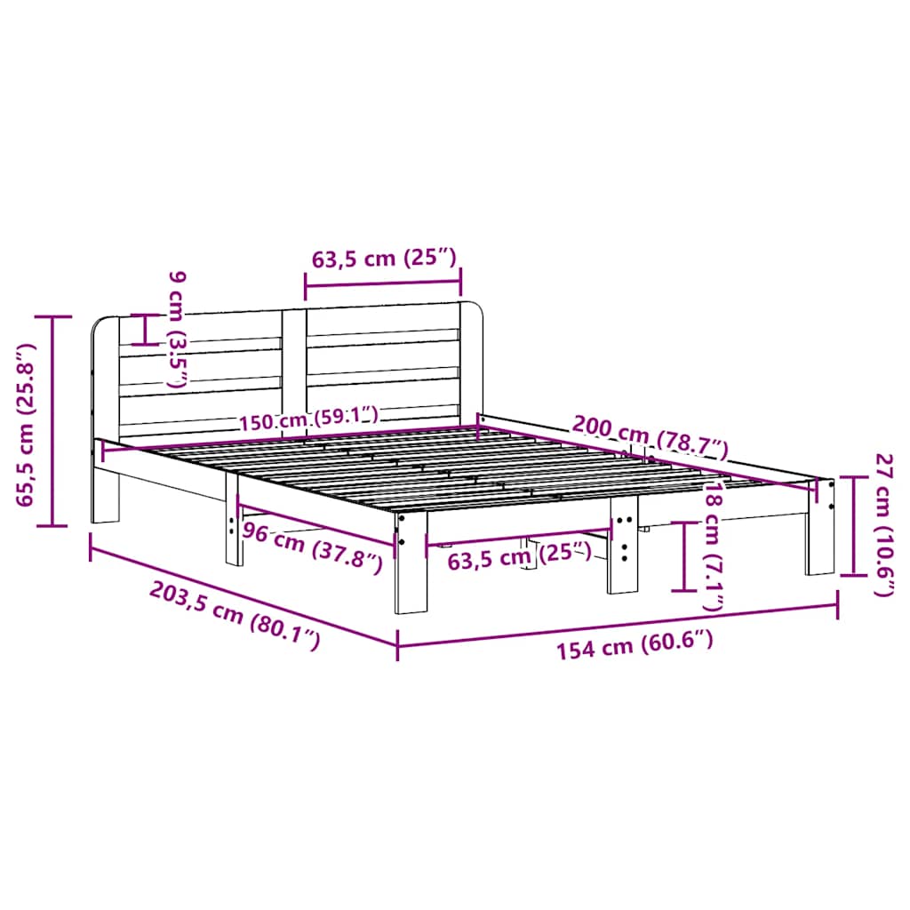 Bed Frame without Mattress Wax Brown 150x200 cm King Size Solid Wood Pine