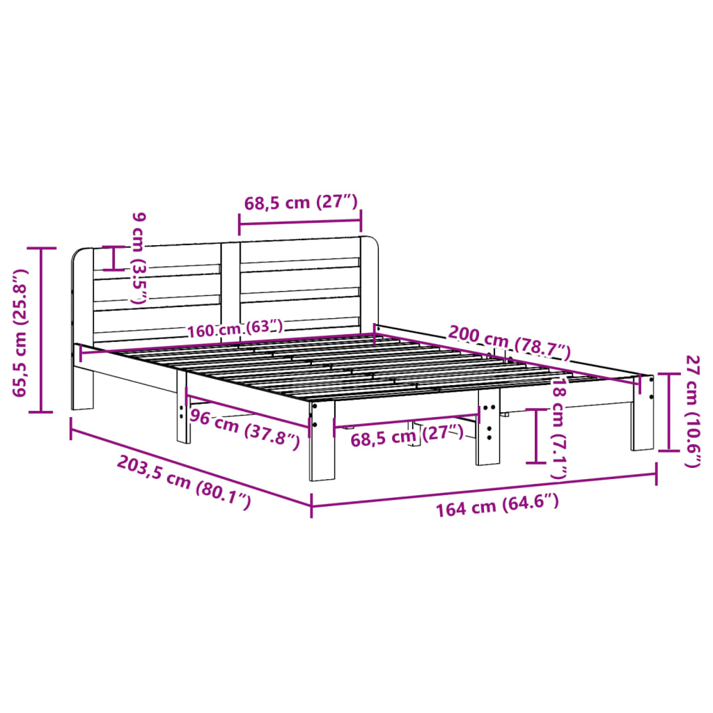 Bed Frame without Mattress Wax Brown 160x200 cm Solid Wood Pine