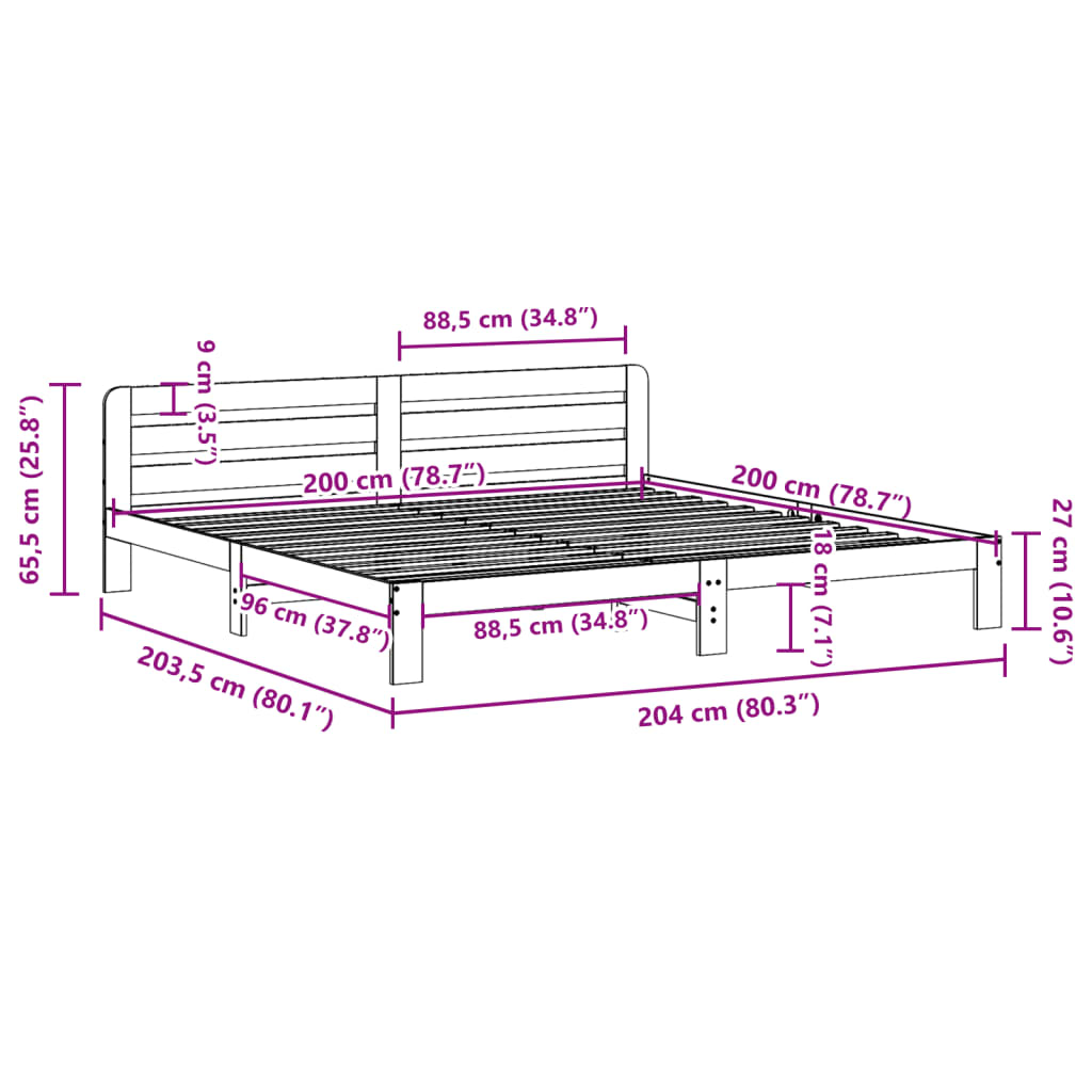 Bed Frame without Mattress Wax Brown 200x200 cm Solid Wood Pine