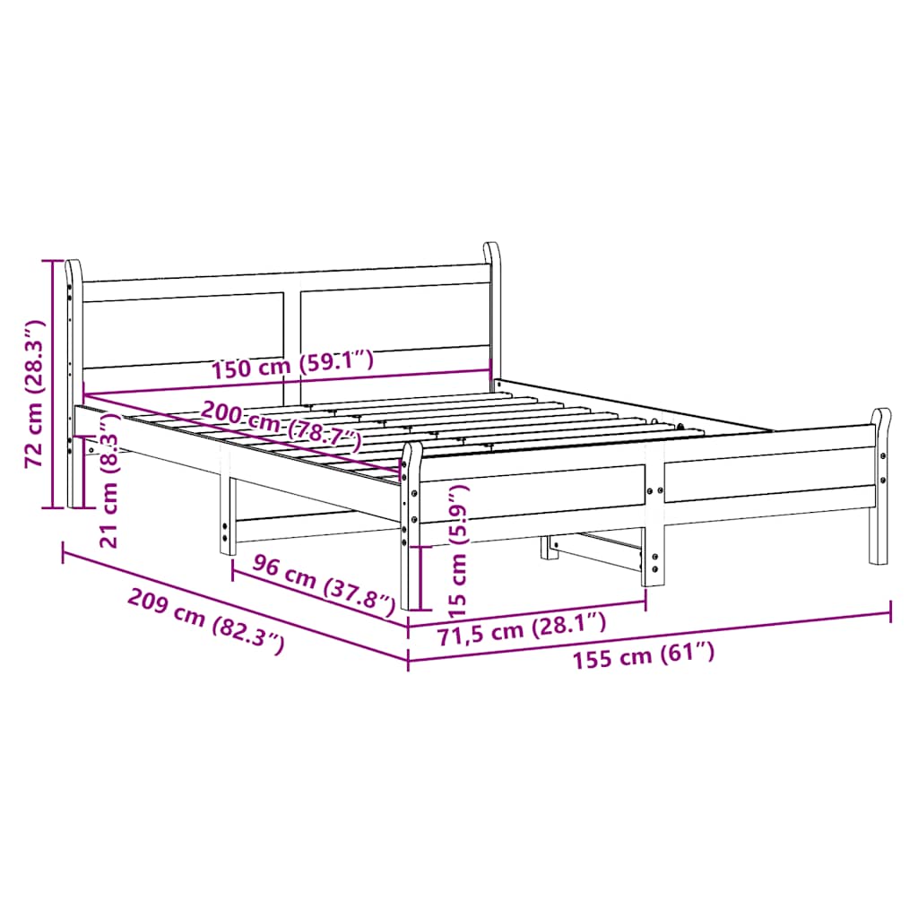 Bed Frame without Mattress Wax Brown 150x200 cm King Size Solid Wood Pine