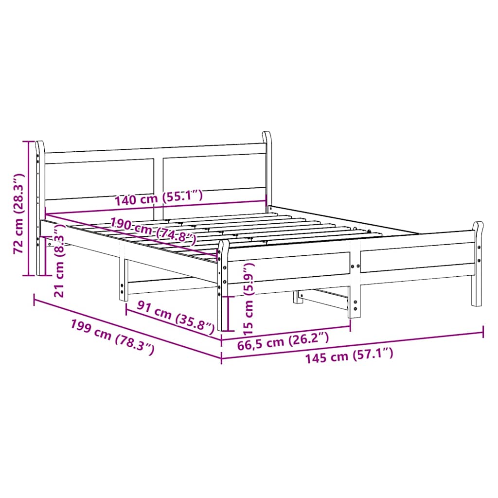 Bed Frame without Mattress Wax Brown 140x190 cm Solid Wood Pine