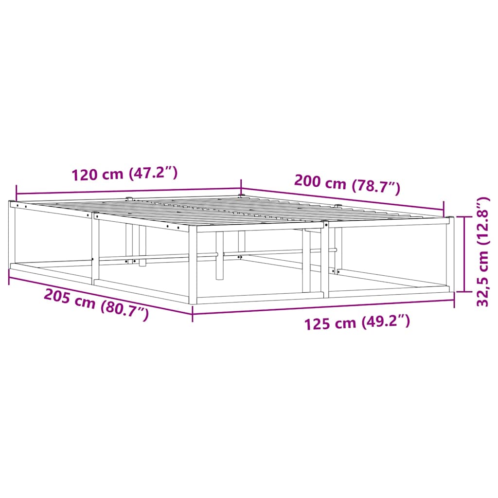 Bed Frame without Mattress White 120x200 cm Metal