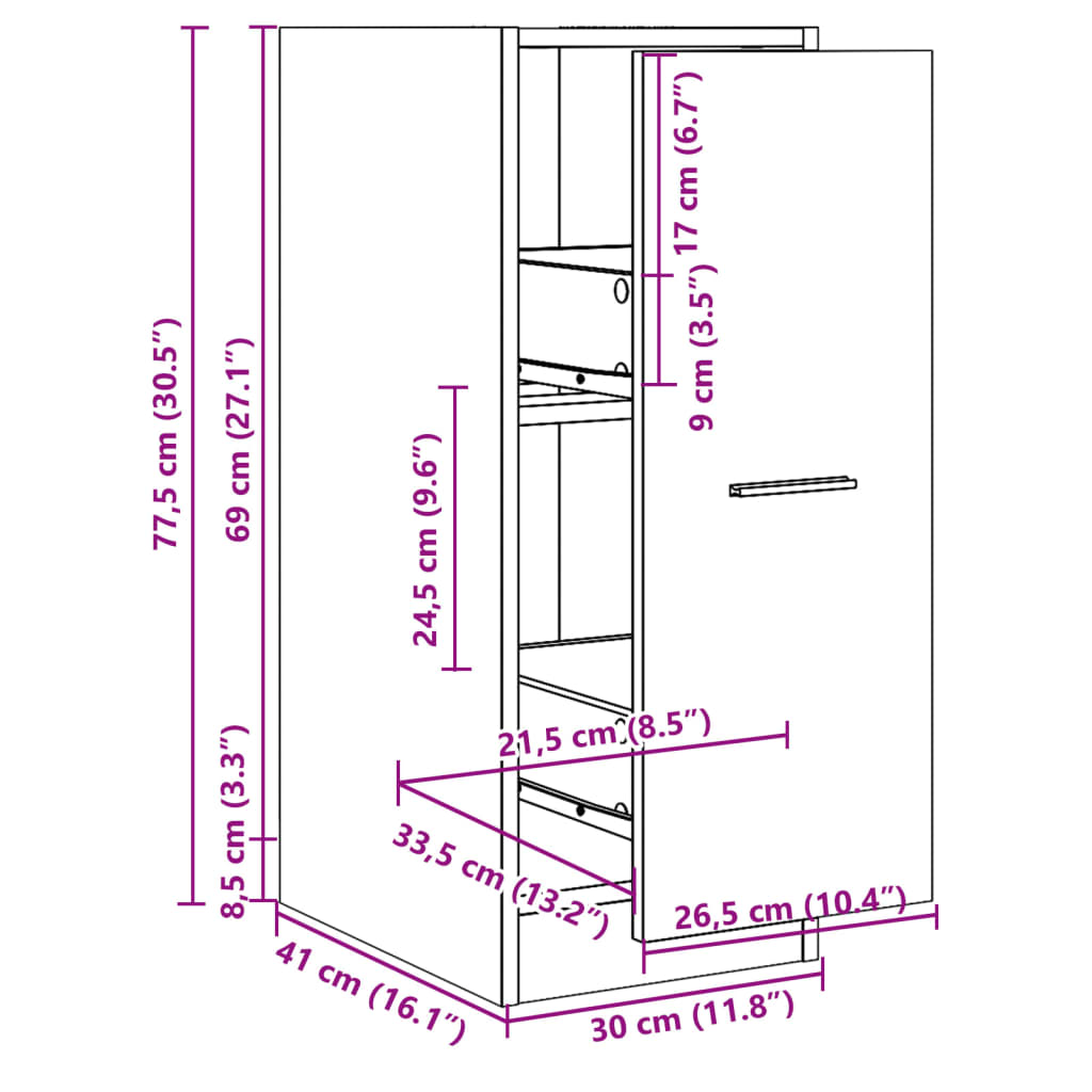 Apothecary Cabinet Black 30x41x77,5 cm Engineered Wood