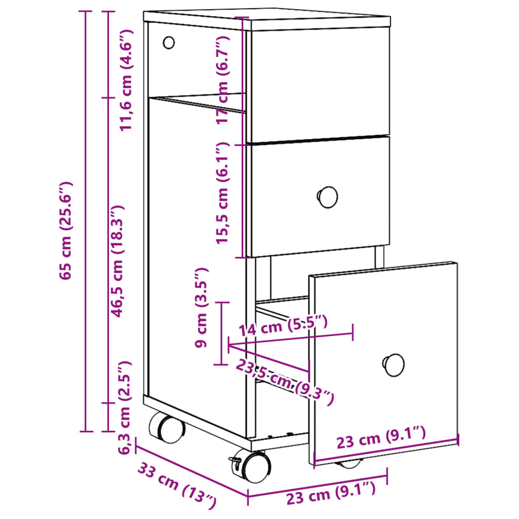 Narrow Bathroom Cabinet | White | Engineered wood | Slim