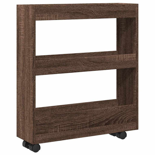 Narrow Storage Trolley 3 Tier Brown Oak Engineered Wood