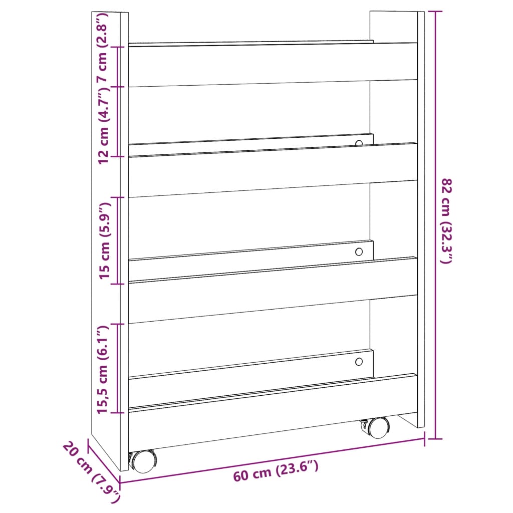 Narrow Storage Trolley 4 Tier Sonoma Oak Engineered Wood