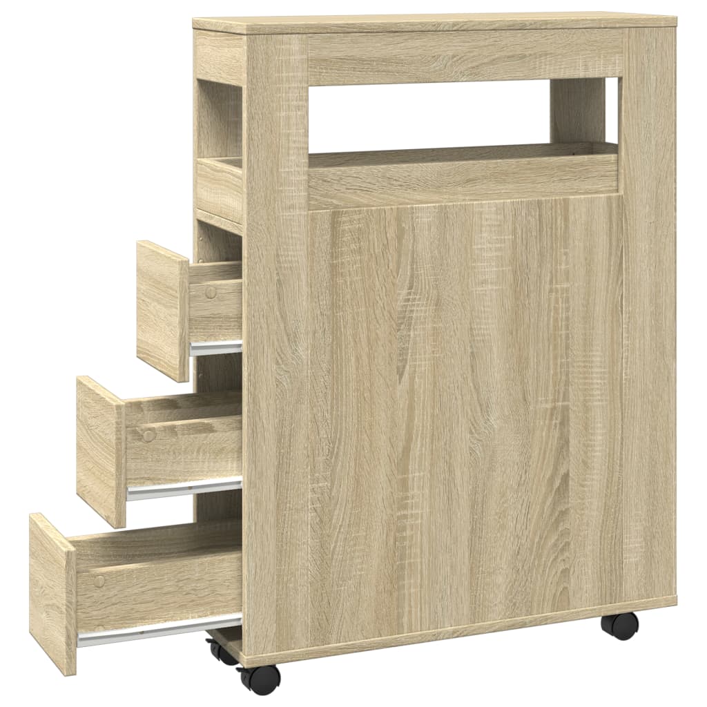 Narrow Bathroom Cabinet with Wheels Sonoma Oak Engineered Wood