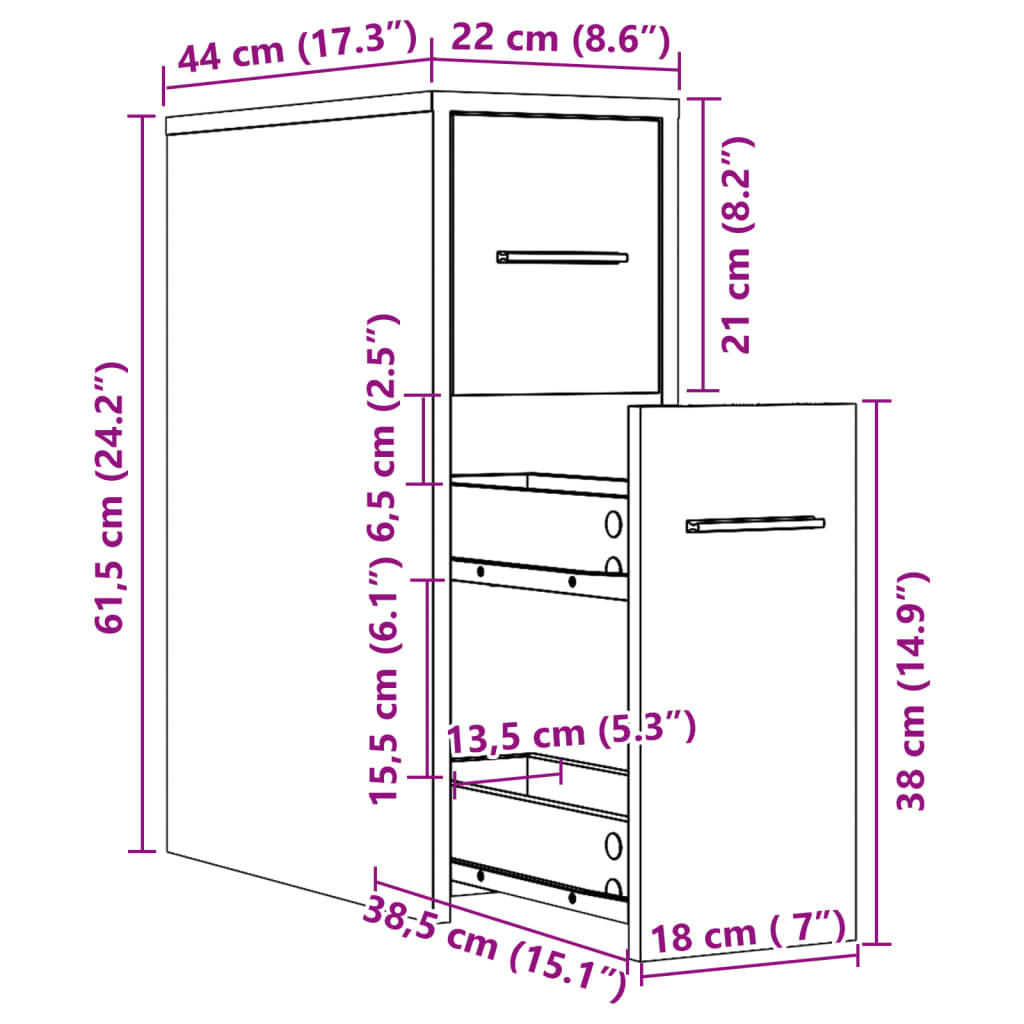 Narrow Bathroom Cupboard with Wheels Brown Oak Engineered Wood