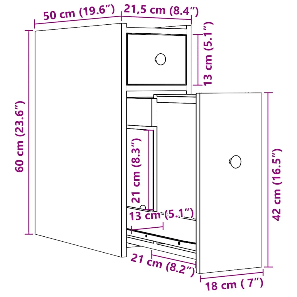 Narrow Bathroom Cupboard with Wheels Brown Oak Engineered Wood