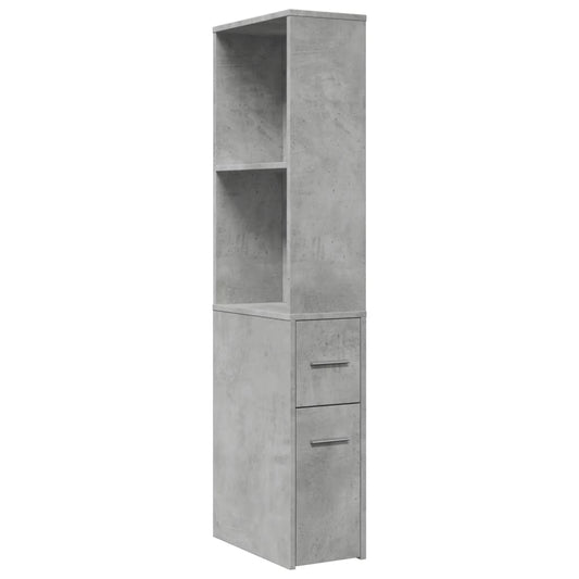 Narrow Bathroom Cupboard with Wheels Concrete Grey Engineered Wood