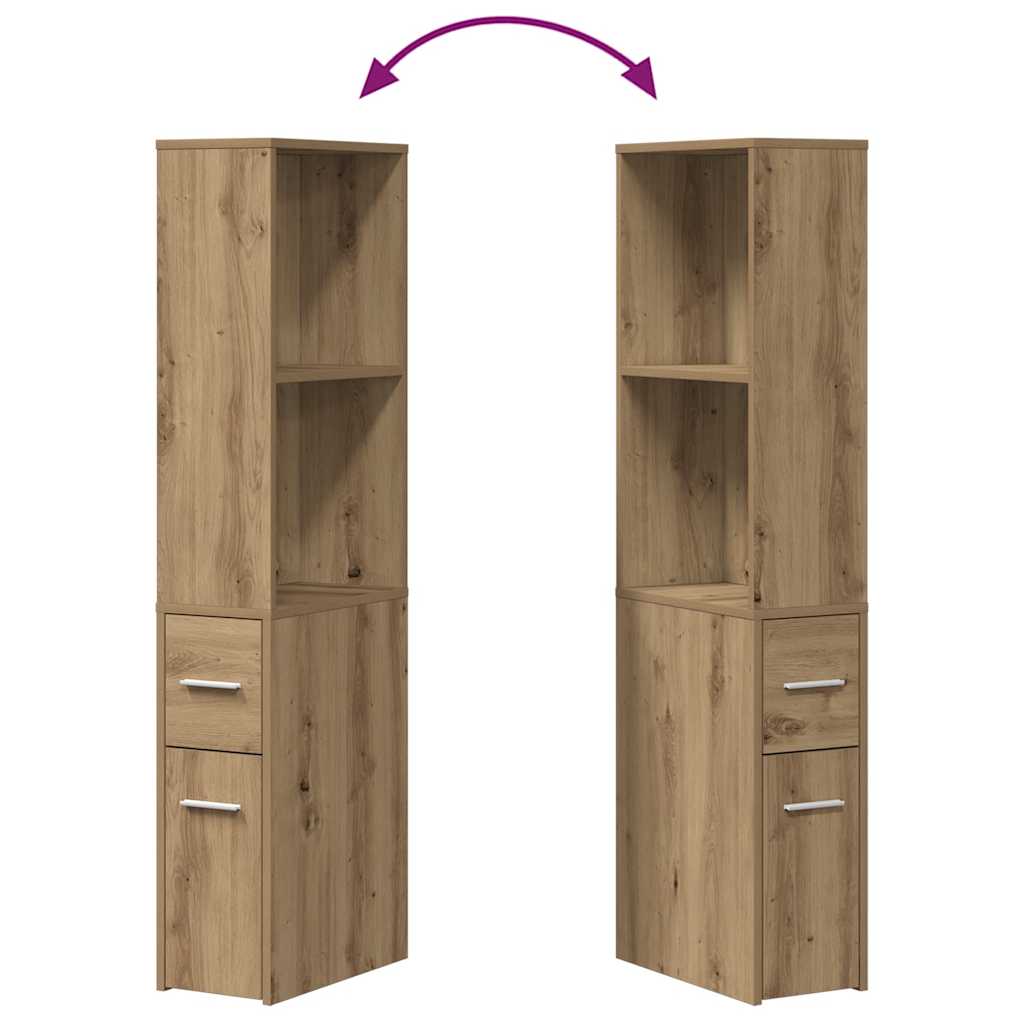 Narrow Bathroom Cupboard with Wheels Artisian Oak Engineered Wood