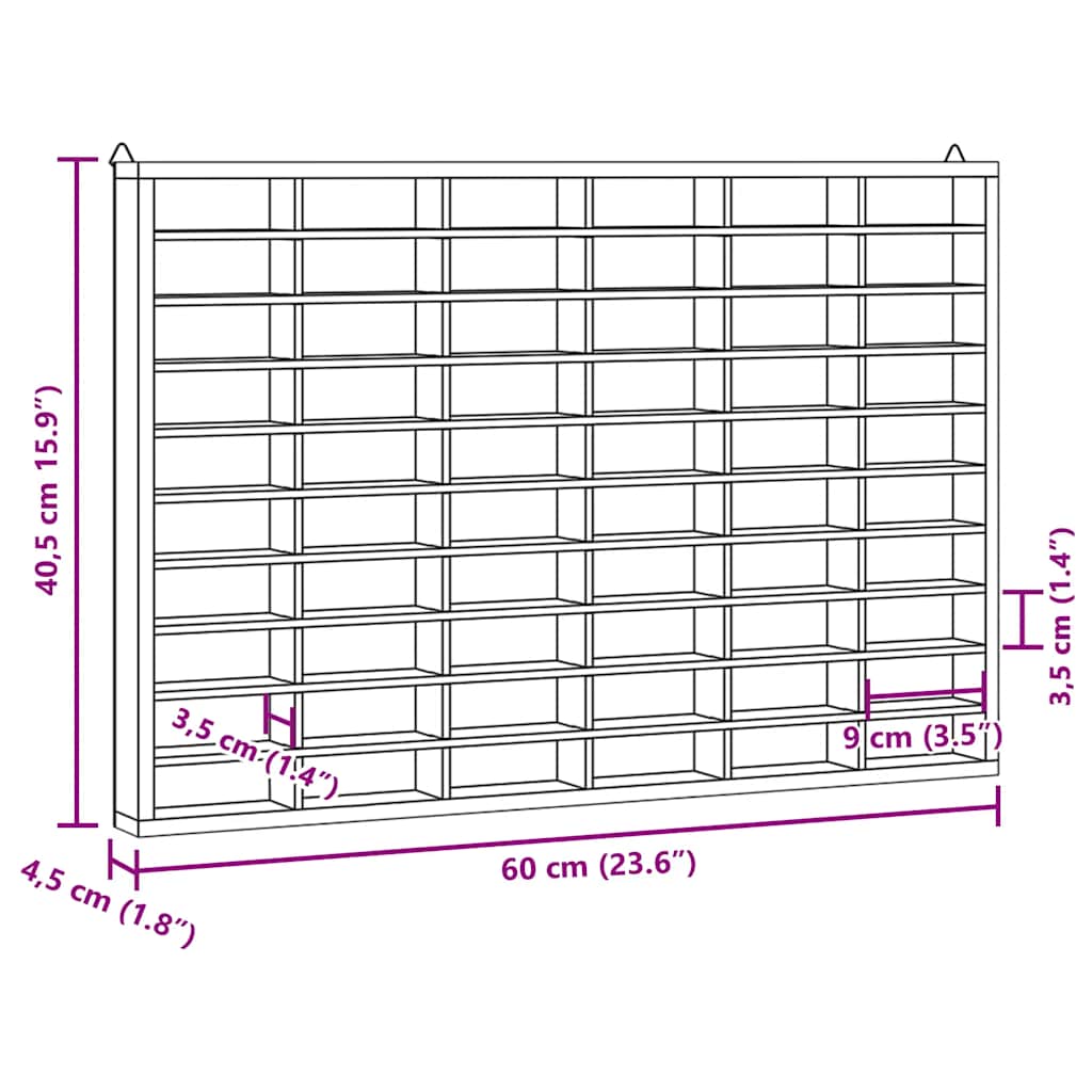 Wooden Collector's Display Case with 60 Compartments 60x4.5x40.5cm