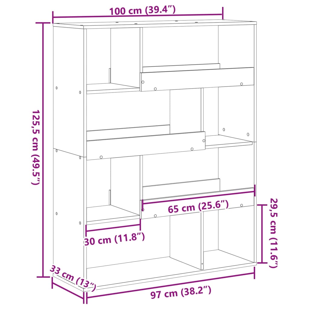 Bookcase White 100x33x125,5 cm Engineered Wood