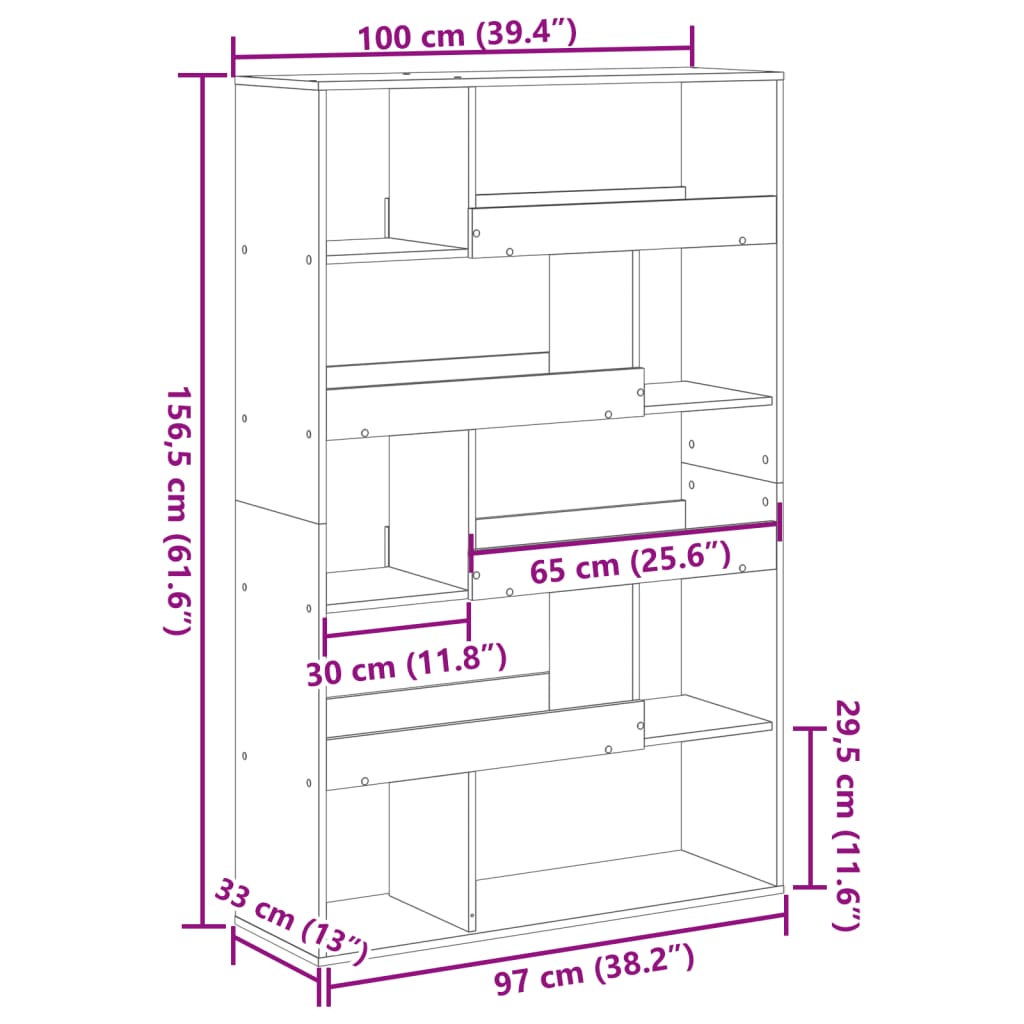 Bookcase Smoked Oak100x33x156,5 cm Engineered Wood