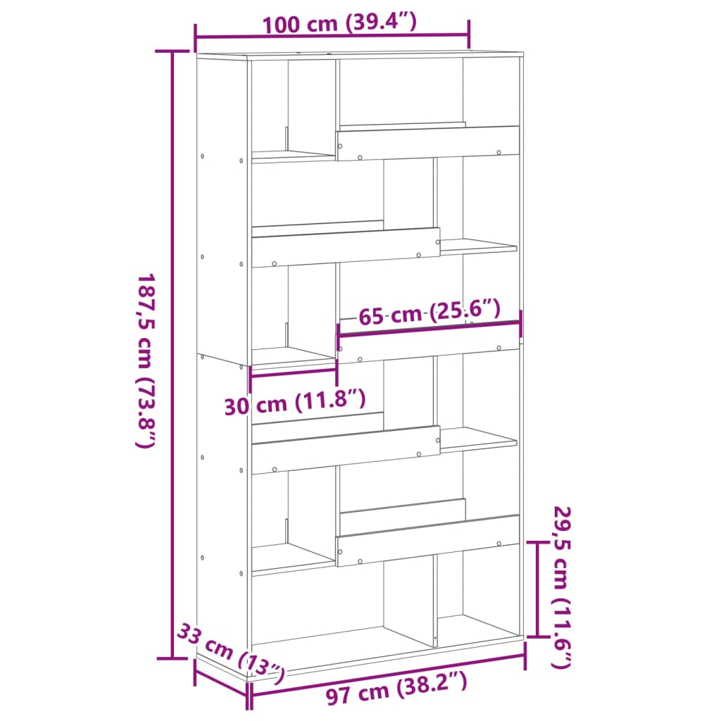 Bookcase White 100x33x187,5 cm Engineered Wood