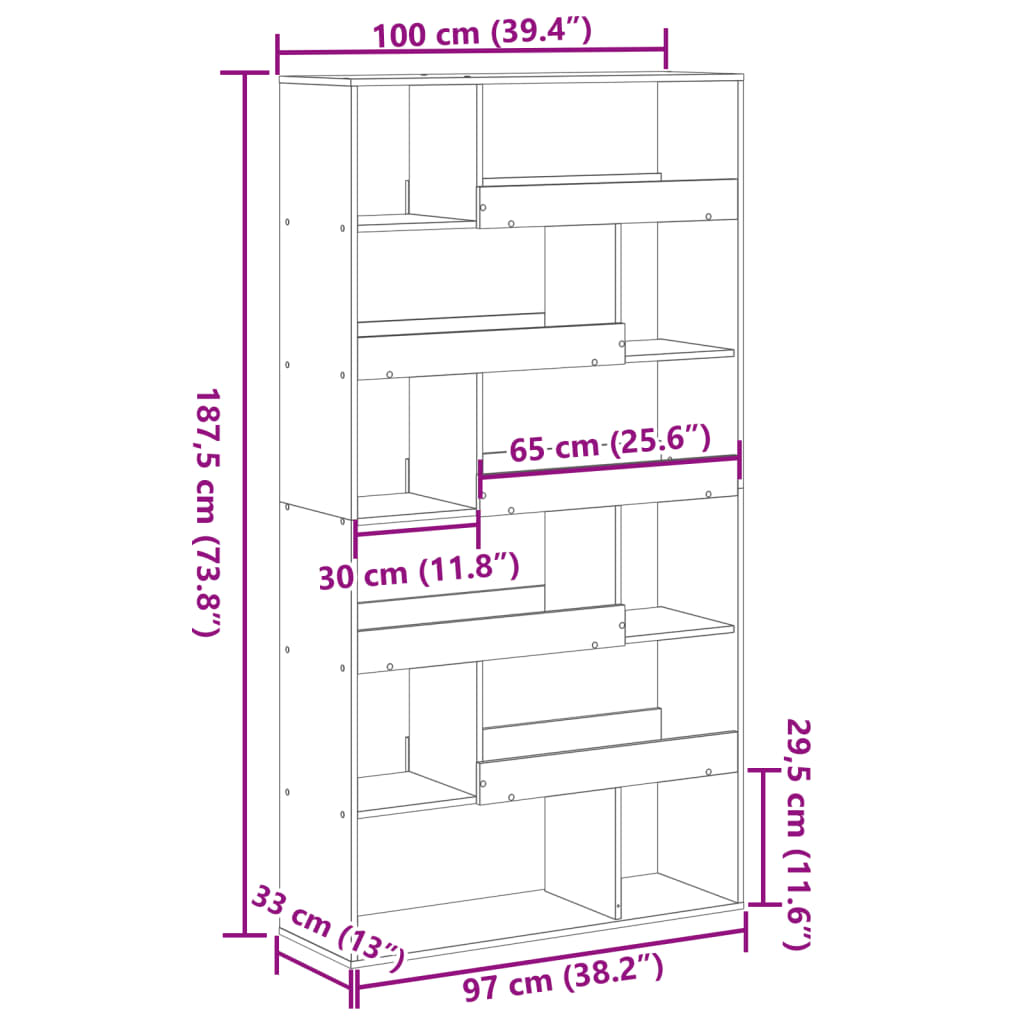 Bookcase Sonoma Oak 100x33x187,5 cm Engineered Wood