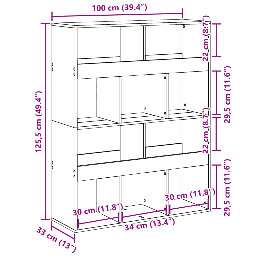 Room Divider Grey Sonoma 100x33x125,5 cm Engineered Wood