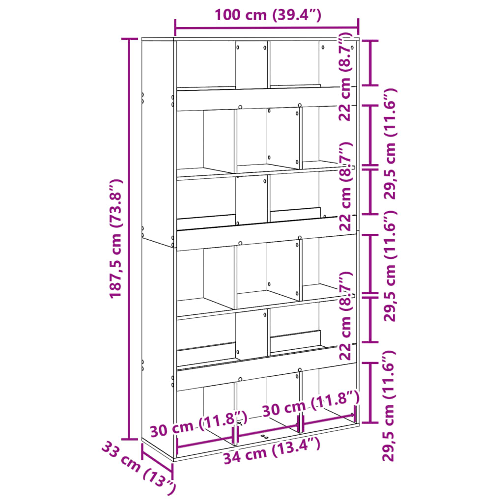 Room Divider Black 100x33x187,5 cm Engineered Wood