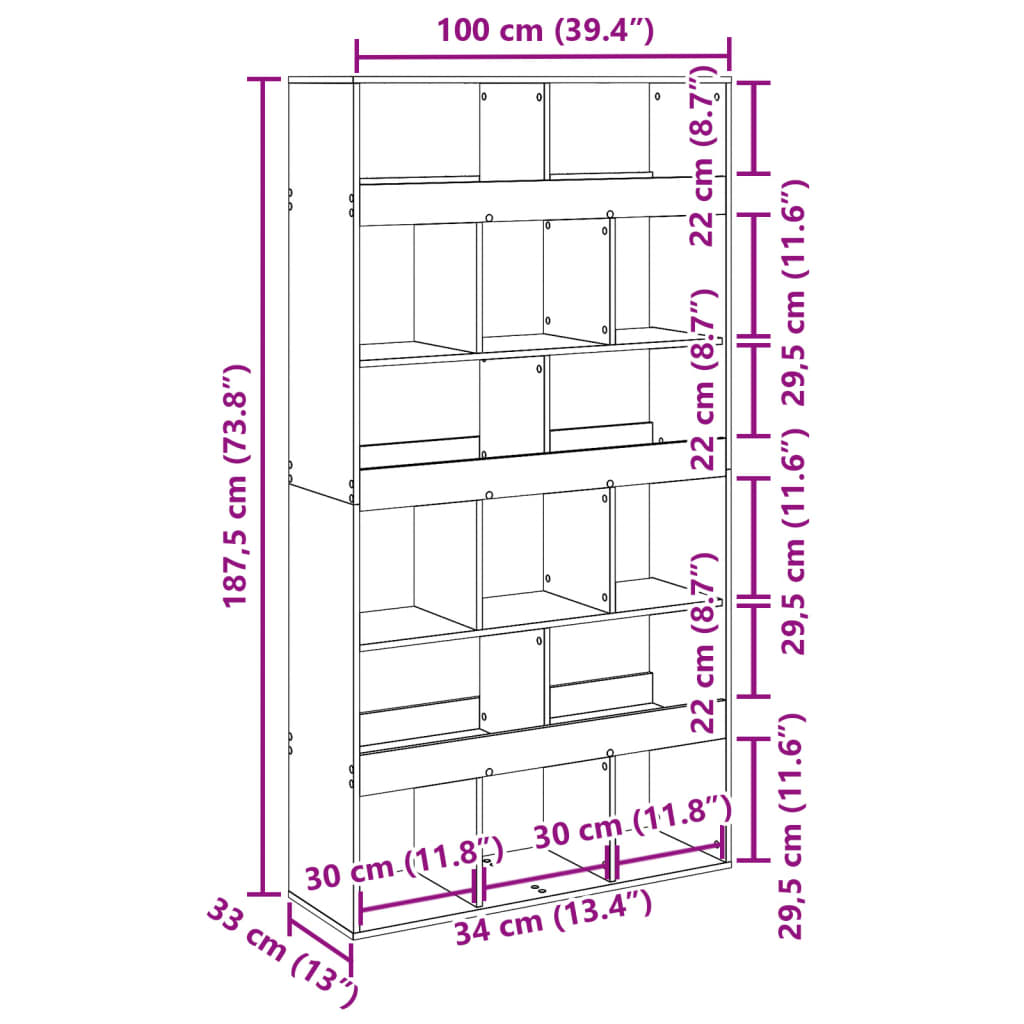 Room Divider Grey Sonoma 100x33x187,5 cm Engineered Wood