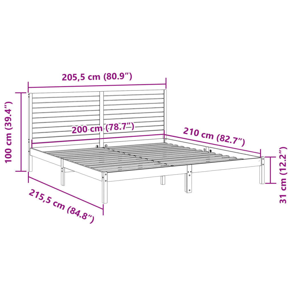 Extra Long Bed Frame without Mattress White 200x210 cm Solid Wood