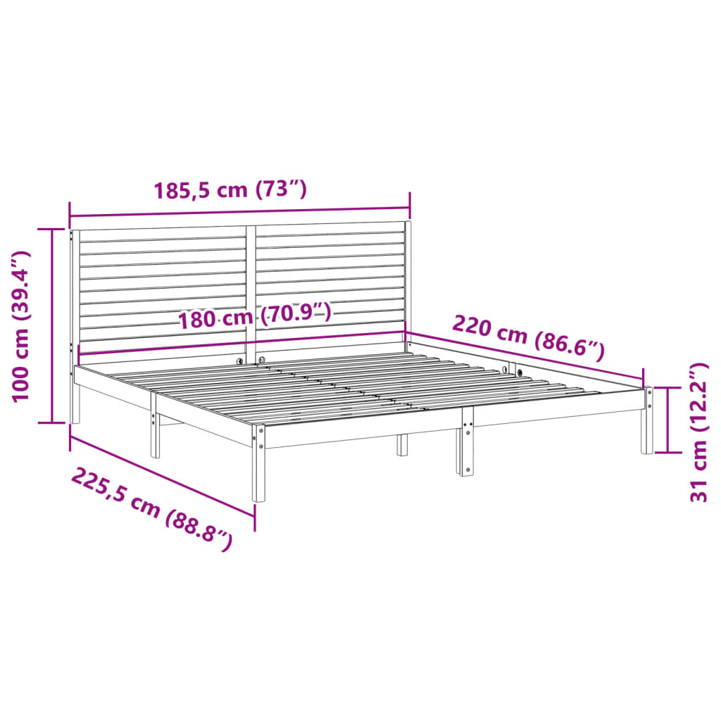 Extra Long Bed Frame without Mattress White 180x220 cm Solid Wood