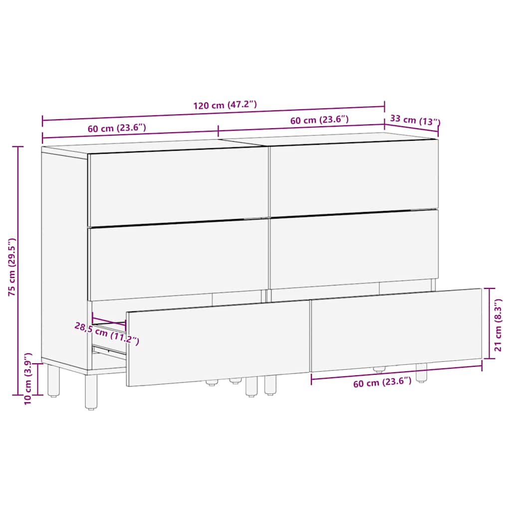 Sideboard 2 pcs 60 x 33 x 75 cm Solid Mango Wood