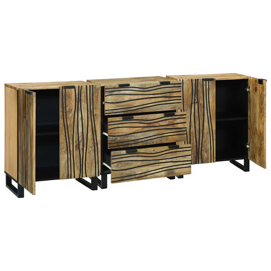 Sideboard Set 3 pcs Natural Solid Mango Wood