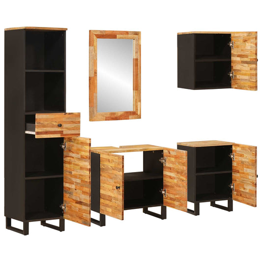 Bathroom Sets 5 pcs Natural Solid Mango Wood