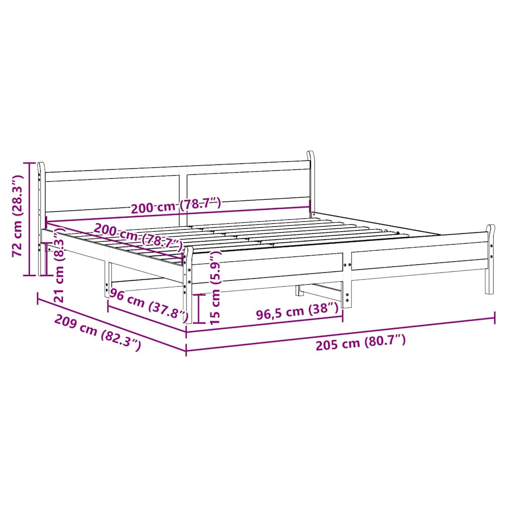 Bed Frame without Mattress Wax Brown 200x200 cm Solid Wood Pine