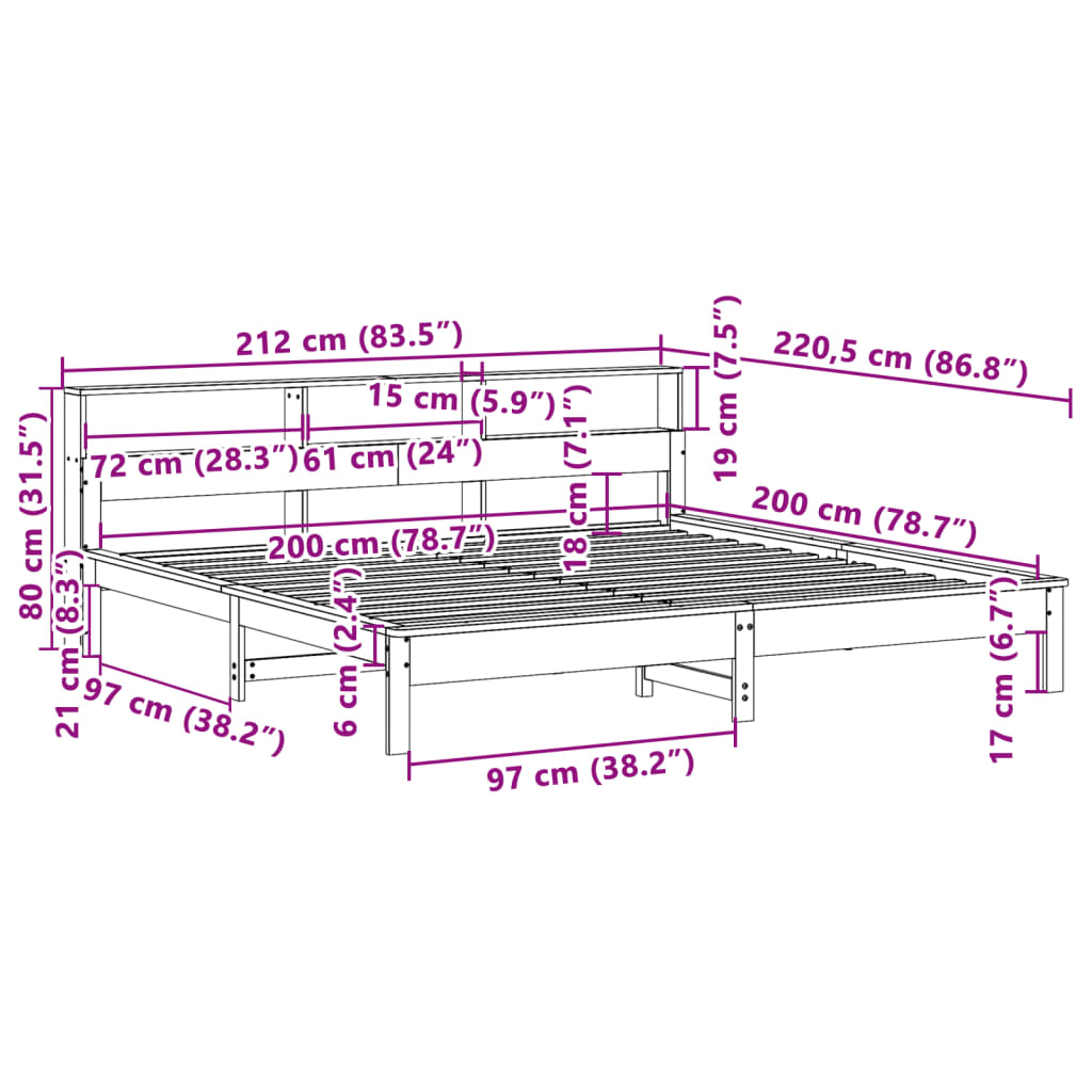 Bed Frame without Mattress Wax Brown 200x200 cm Solid Wood Pine