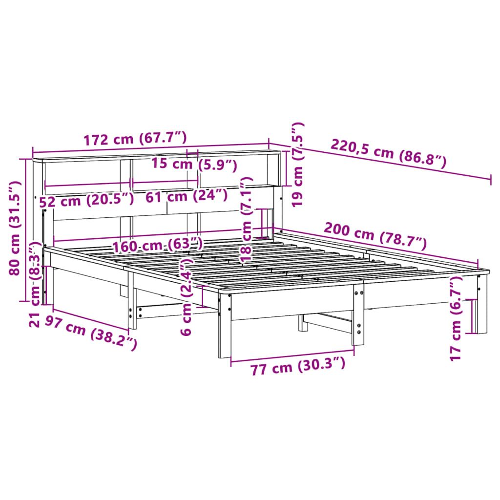Bed Frame without Mattress 160x200 cm Solid Wood Pine