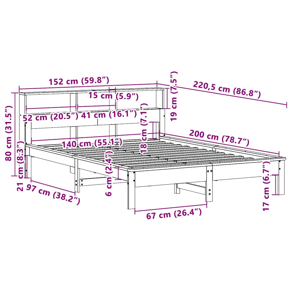 Bed Frame without Mattress Wax Brown 140x200 cm Solid Wood Pine