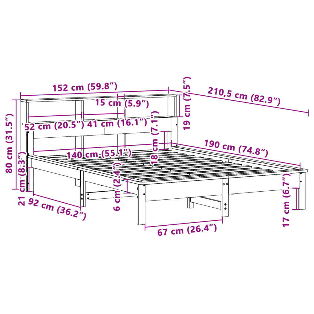 Bed Frame without Mattress 140x190 cm Solid Wood Pine